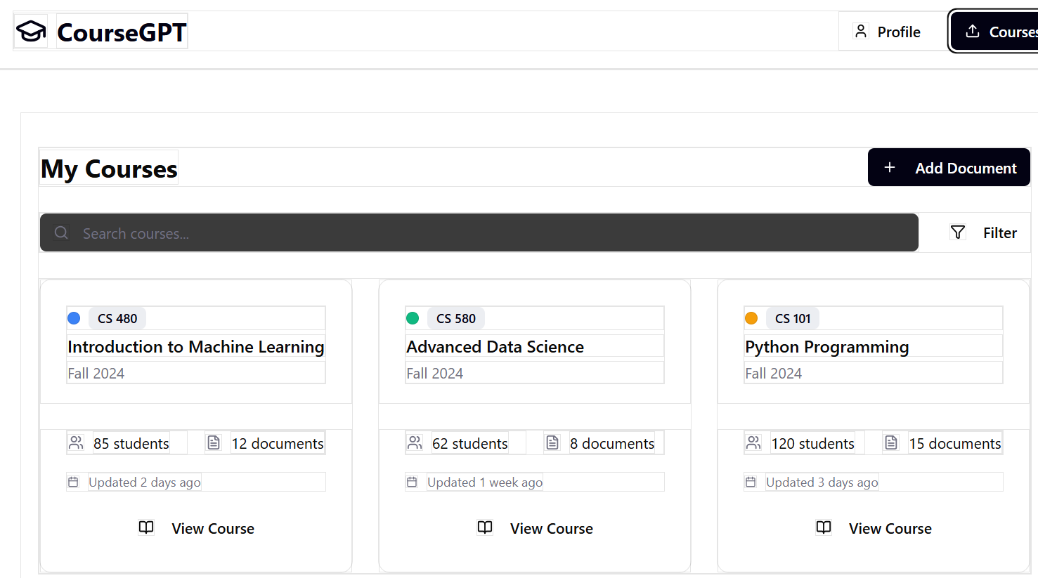 Screenshot of CourseGPT project